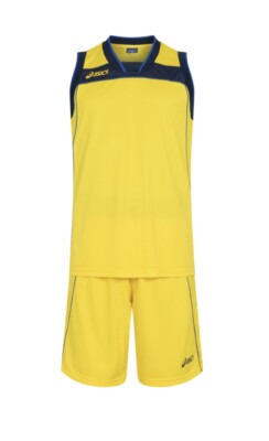Herren ASICS Sport Anzug Basketball Set Shirt + Shorts Trikot Gr M gelb blau NEU