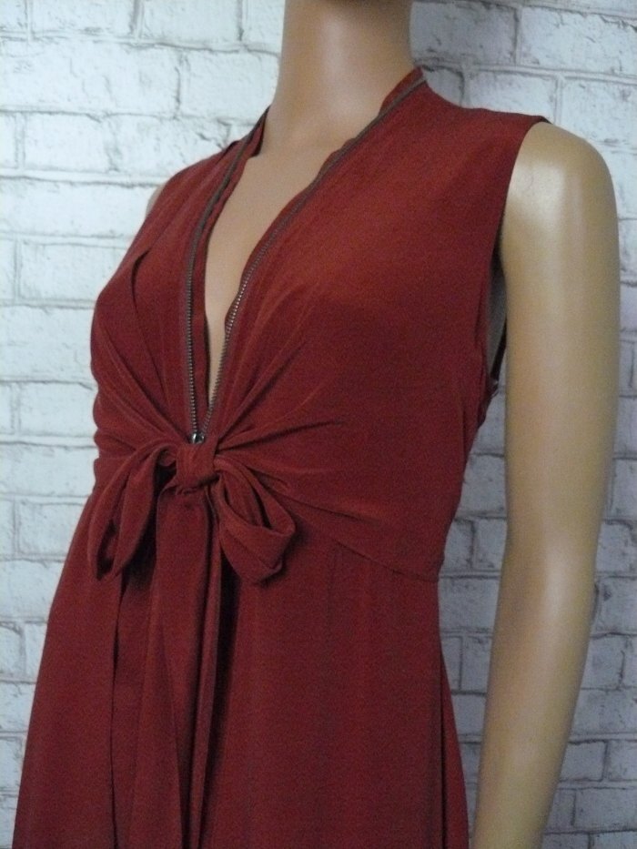 $350 All Saints Rust 100% Silk Layered Zip Front Jayda Midi