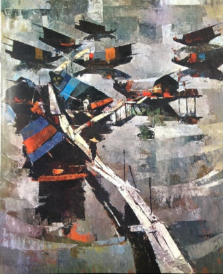 1966 Vintage Hong Kong Full Color Plate ''SAMPANS AT TAI-PO'' McIntyre Litho