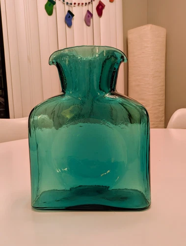 Blenko glass water bottle double spout Seabreeze 8" high, 6-1/2" wide 2014