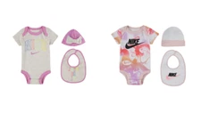 New Nike Baby Girls Bodysuit, Bib and Hat Gift Box, 3 Piece Set - Pick Color