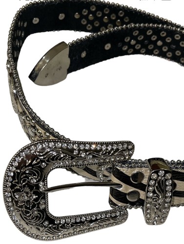 Montana West Ladies Leather Belt Black White Bling Rhinestone Womens Sz 38 NWOT - Picture 2 of 7
