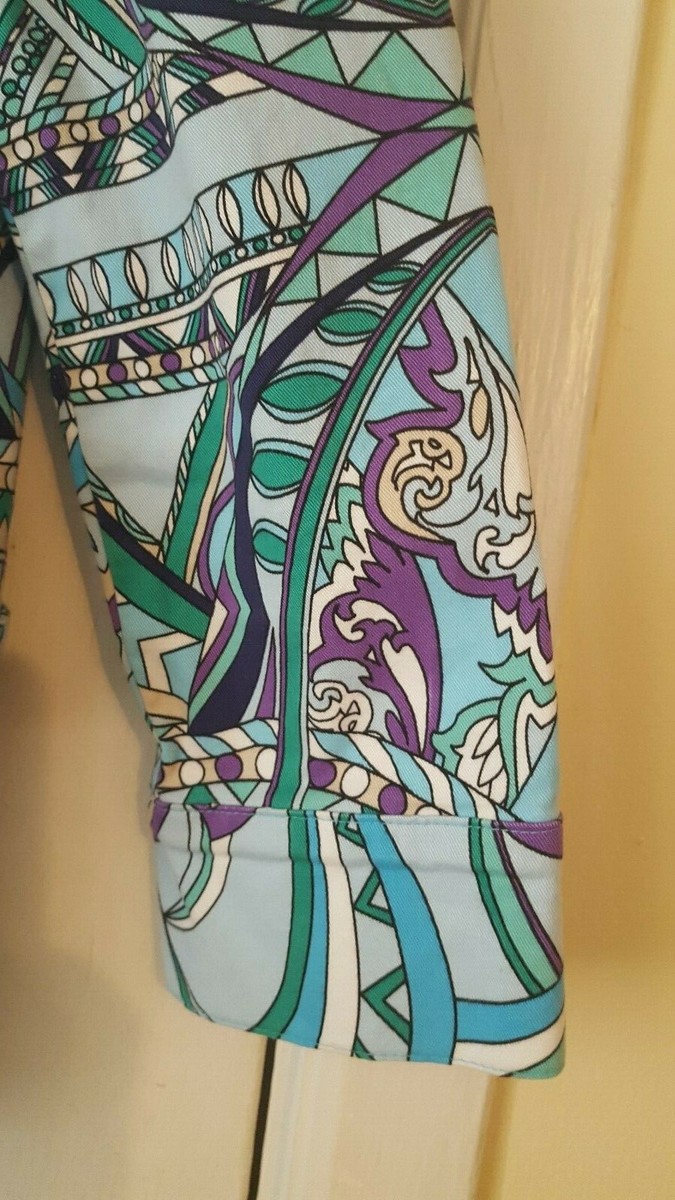 CHICO'S 1 Multi Color Art Deco Design Pattern Short Button Up