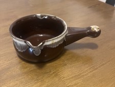 Vintage Japan Brown & White Drip Glaze Gravy Sauce Boat w/Pour Spout & Handle