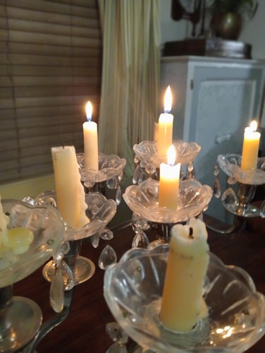 Pair Vintage 5 Cup Crystal Candelabras VGC 42x35cm - Picture 10 of 11