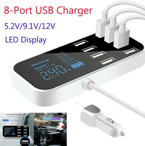 Car Charger 8-Port USB fast charging LCD Display Adapter USB Hub for phone/ipad - Photo 4 sur 13