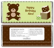 Teddy Bear Green Personalized Birthday Party Candy Bar Wrappers - Candy Favor