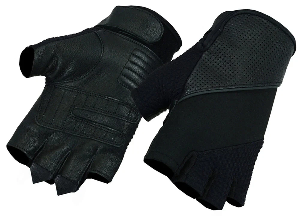 Men’s Textile & Leather Fingerless Motorcycle Gloves with Reflective Piping