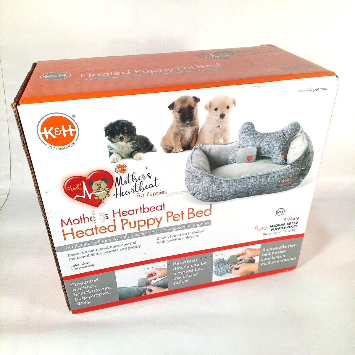 K&H Mothers Heartbeat Heated Dog Puppy Pet Bed 13 x 16