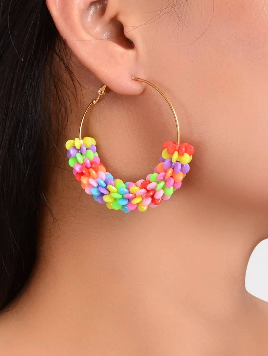 Bohemian Colourful Beaded Handmade Hoop Earrings Women Vacation