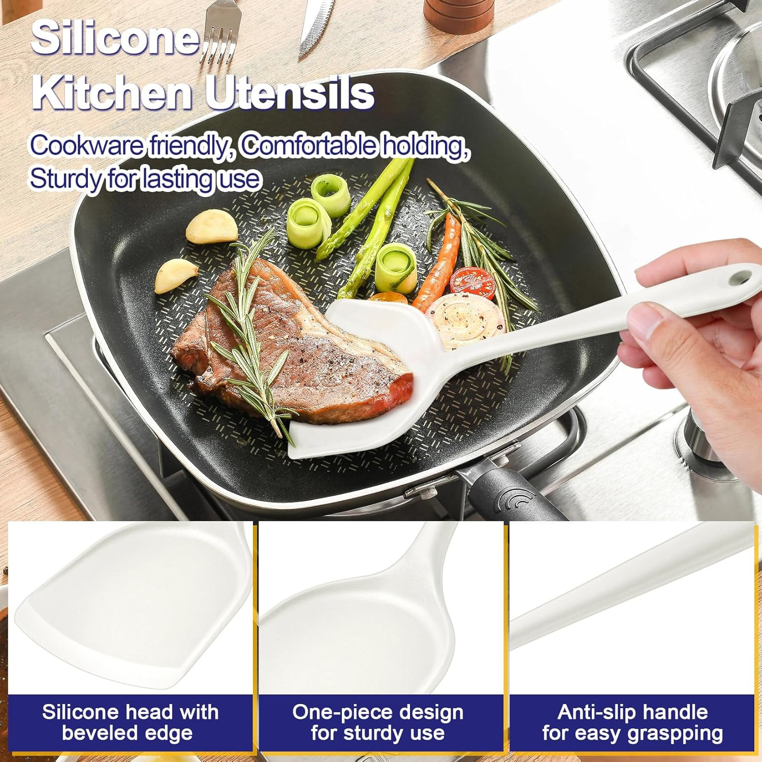 Kitchen Utensil Set, 4 Pieces Non-Stick Silicone Cooking Utensils, Heat-Resistan