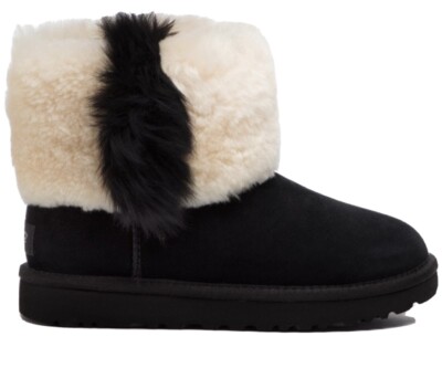 UGG BLACK CLASSIC MINI WISP SHEEPSKIN CUFF BOOTS SUEDE SHEEPSKIN