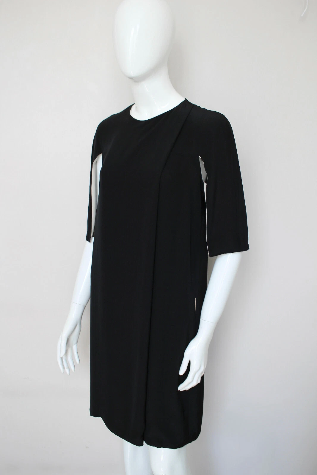 Abito corto tuta CELINE nero avorio zip maniche passerella UK10 US6 FR38 IT42