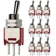 	10 Pcs Mini Micro Toggle Switch ON/ON 3 Pin SPDT AC 250V/1.5A	
