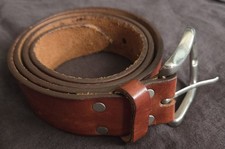 #*# Medium Brown Men's Leather Belt Solid Brass Hardware SIZE 38 MADE IN THE USA