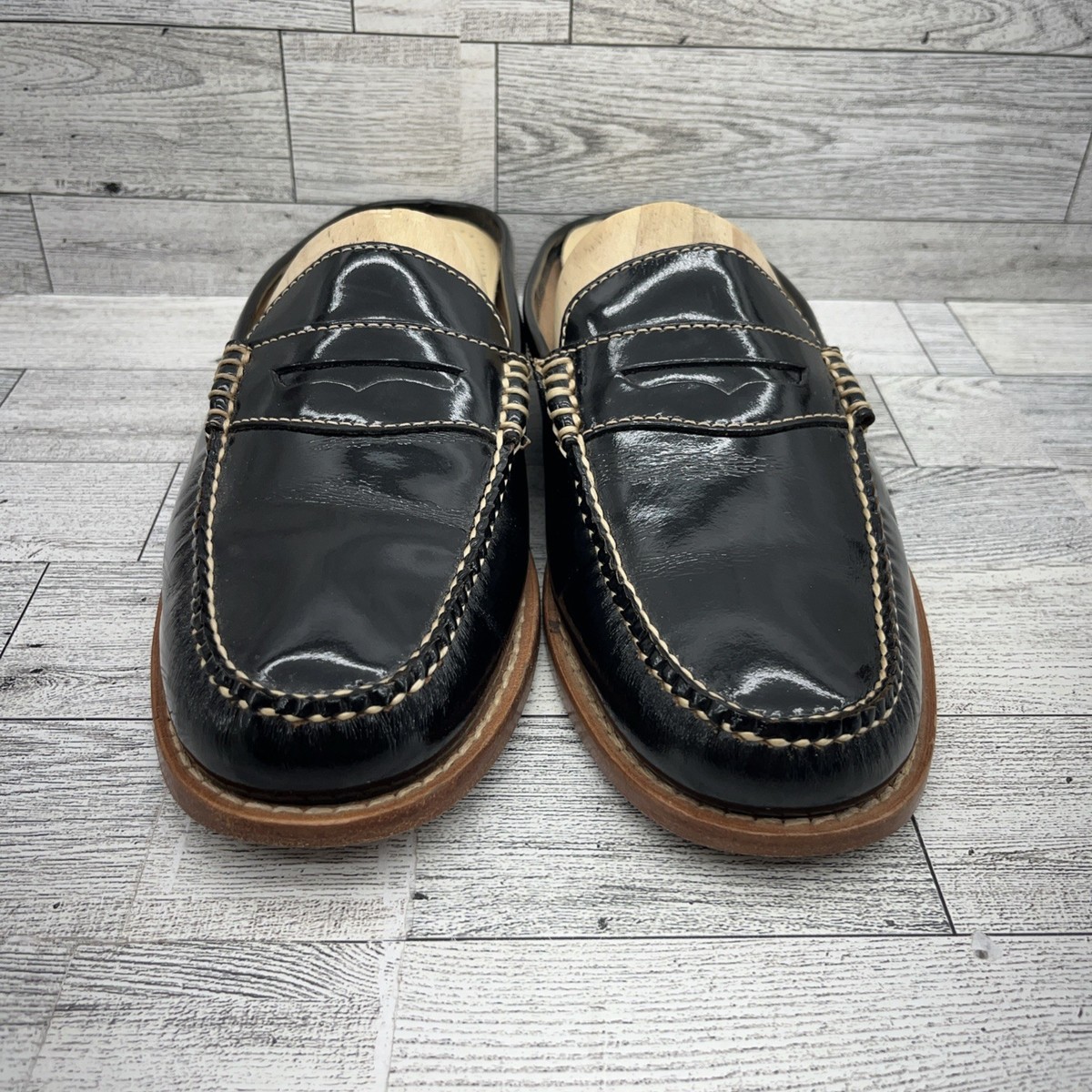 GH Bass Weejuns Black Patent Leather Penny Loafer Mule Shoes  display picture 1