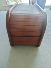 Vtg MCM Kalmar Designs teak wood Tambour Roll Top Disk box 10.5”x5”x6”