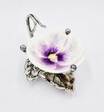 FINE AESTHETIC MOVEMENT SILVER PLATE & PORCELAIN FLOWER SALT CELLAR c1890