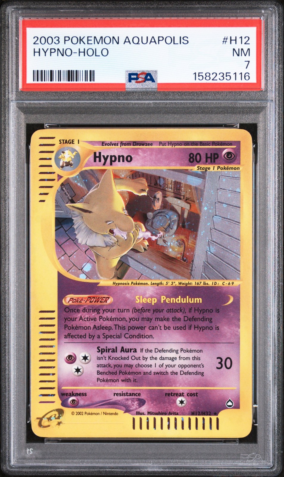 2003 POKEMON AQUAPOLIS #H12 HYPNO-HOLO PSA 7