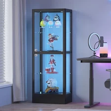 63" 4-Tier Glass Display Cabinet RGB Lighted Curio Storage Rack Shelf Adjustable