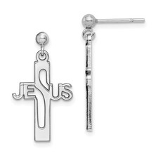Sterling Silver Cross Dangle Earrings Jesus Polished Cutout Religious Fashion