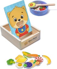 Wooden Feeding Toy Montessori Pretend Play Food Set Toddlers 1-4 Fine Motor