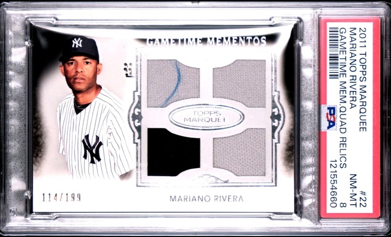 2011 MARIANO RIVERA PSA 8 TOPPS MARQUEE GAMETIME MEMENTOS QUAD RELICS #'d /199 