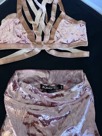 For Love & Lemons Skivvies Dusty Rose Velvet Bra And Brief Set Sz Xtra Small