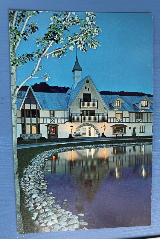 Boyne Highlands Resort Inn Harbor Springs MI Postcard ~ Torches at Entrance
