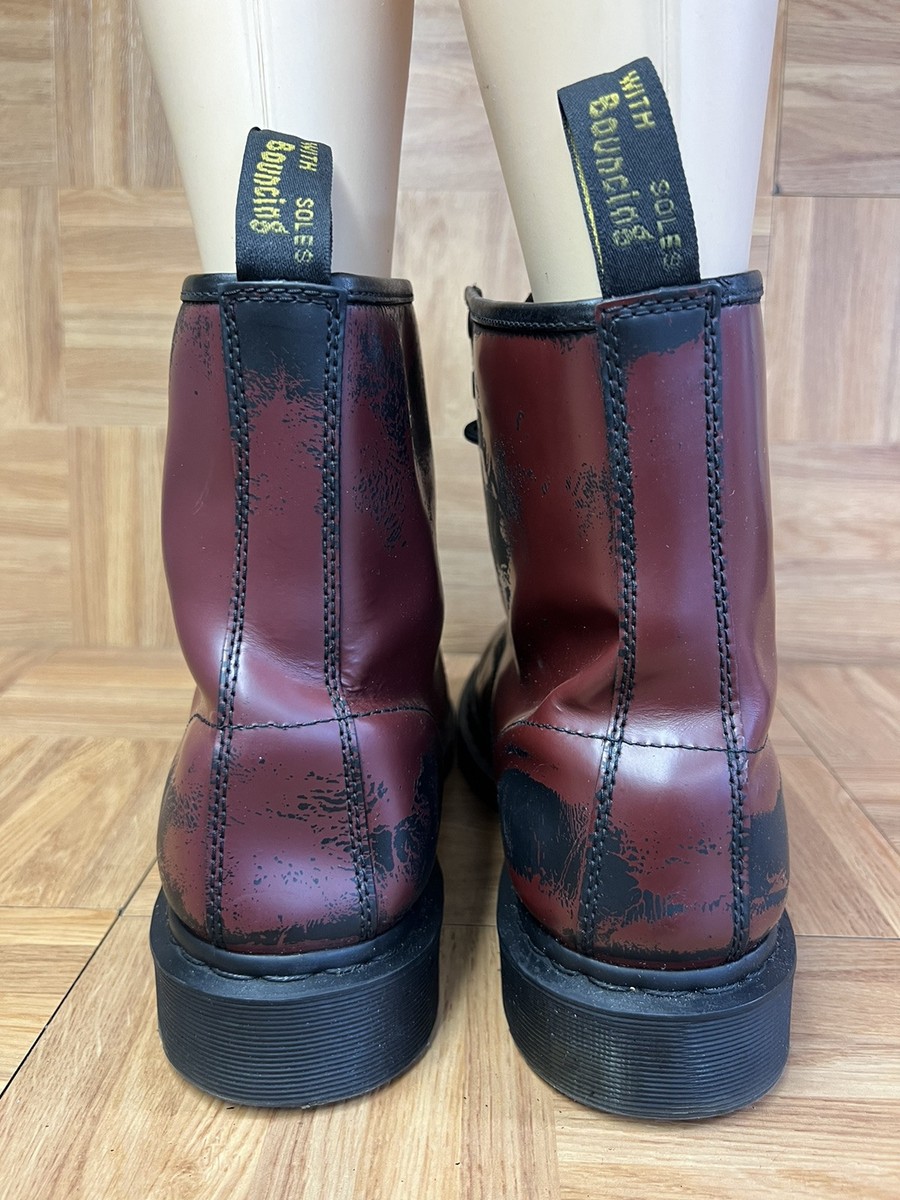 RARE🔥 Sz 14 - Dr. Martens Distressed Red Black Leather Combat