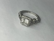 925 Sterling Silver Princess Cut CZ Ring Blue Clear Stones Size 8, 3.861 grams