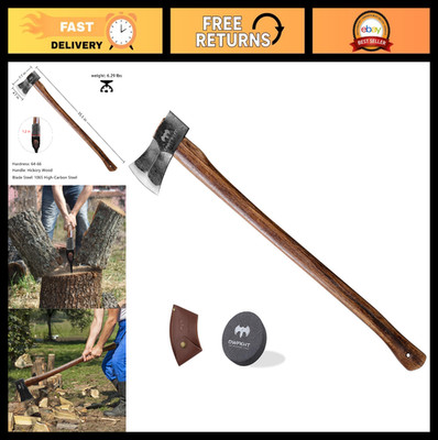 35.5'' Wood Splitting Axe for Medium to Large Logs, 1065 Steel, Hickory Handle, L