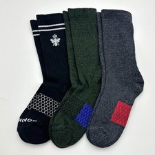 BOMBAS 3 Pairs Men's Solid Honeycomb Calf Socks Cushion 3 Colors Size Med 6-9