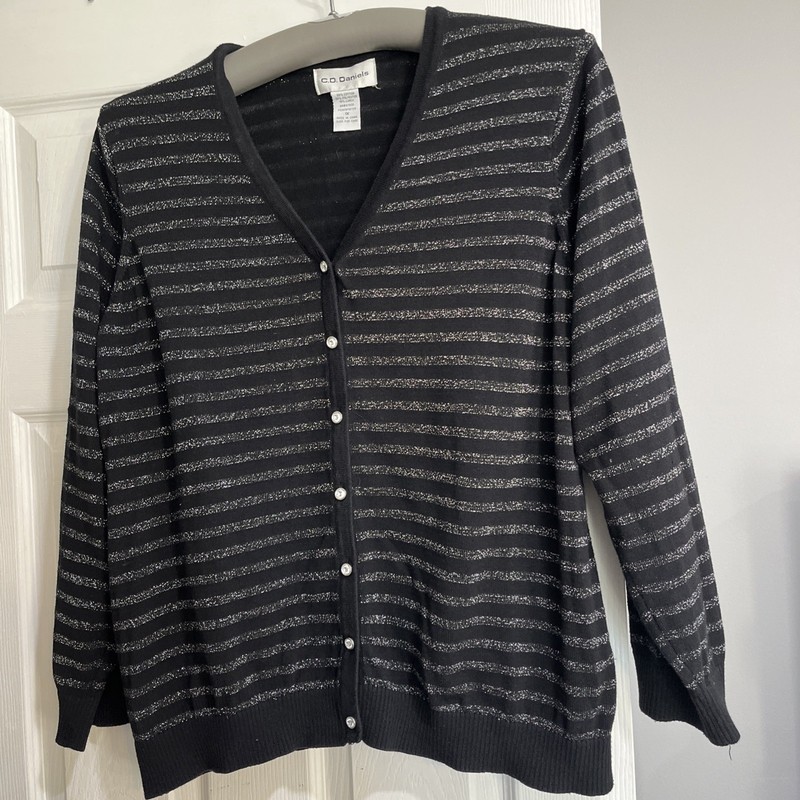 C.D. Daniels Rhinestone Buttons Black Silver Sparkles 1X Sweater