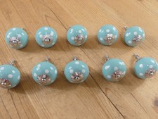 10 Drawer Pulls Knobs Handle Cabinet Dresser Fun Light Turquoise Blue Polka Dot