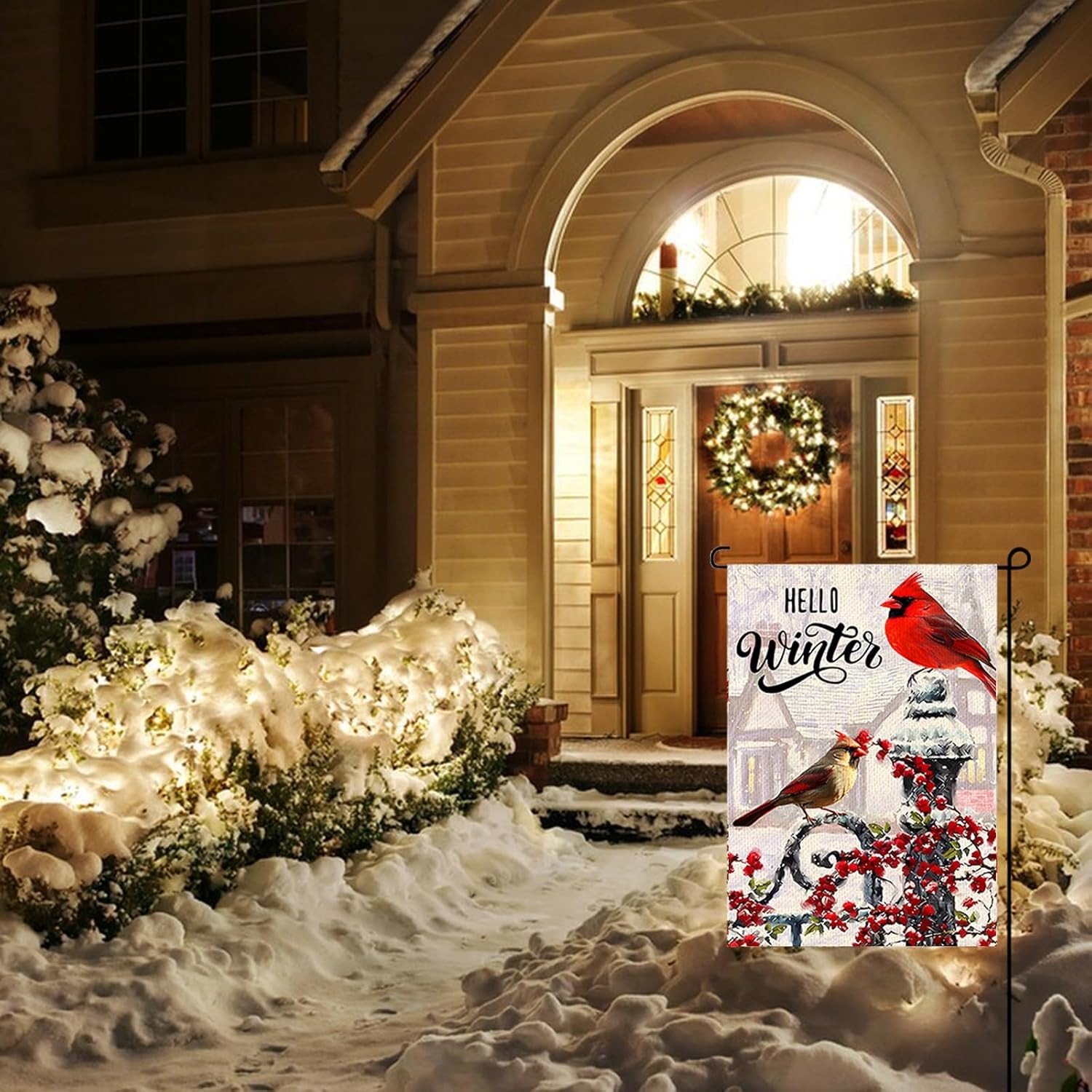 12x18 Double-Sided Cardinal Garden Flag - Rustic Farmhouse Christmas Decor Yard 