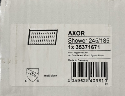 Axor 35371671 ShowerSolutions Showerhead 245/185 1-Jet in Matte Black, 1.75 GPM