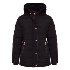 Spindle Womens Short Parka Jacket Black Fleece Lined Hooded Padded Coat Pockets