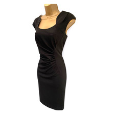 Andrew Marc Little Black Dress UK Size 10 Attractive Neckline Ruched Knee Length