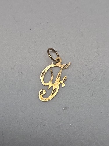 14k Yellow Gold Cursive Letter "F"  Pendant Charm Monogram Initial - Picture 1 of 4