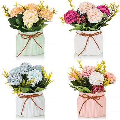 Fake Flowers in Vase for Centerpieces: 4 PCS Small Artificial Hydrangea with ...