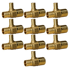 10 Pack XFITTING 1" X 3/4" X 1/2" Pex B Tee Brass Crimp Fittings , Pex B Pipe 
