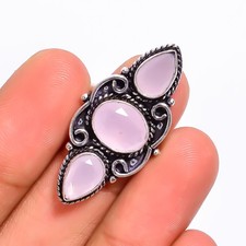 Handmade Rose Chalcedony Gemstone 925 Sterling Silver Ring 7 US Anniversary Gift
