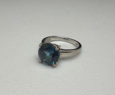 Large London Blue Topaz Sterling Silver Round Cut Solitaire Ring 6.25 cts.