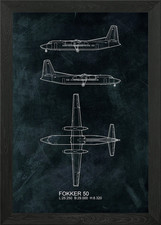 Quadro stampa su tela poster arte da parete con cornice FOKKER 50