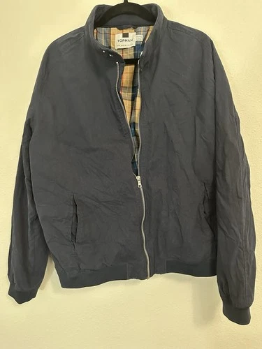 Topman Navy Cotton Bomber Jacket Size XL Full Zip - product listing photo