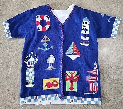Quaker Factory Cardigan Nautical Ocean Button Front Womans Small FREE SHIPPING