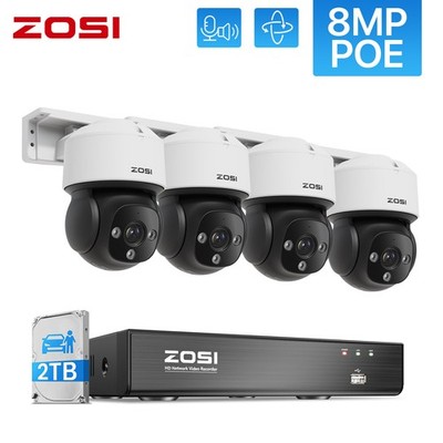 ZOSI 4K PoE Überwachungskamera Set Außen 8CH NVR Schwenkbar PTZ Auto Track Audio