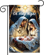 Christmas Holy Night Garden Flag 12X18 Inch Double Sided, Christmas Jesus Nativi