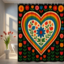 Colorful Floral Heart Shower Curtain for Home Decoration